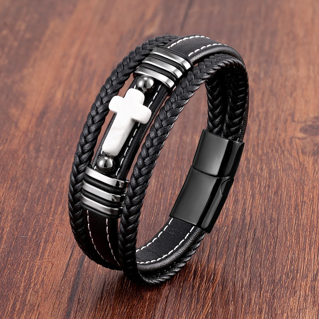 bracelet en cuir tressé homme